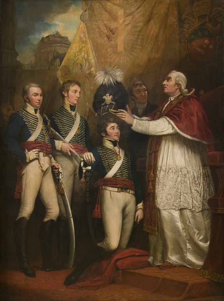 The Presentation of British Officers to Pope Pius VI, 1794. Oil on canvas by James, Northcote, R.A. 1800. © Victoria and Albert Museum, London. Capt. Lt. Michael Head is on left.